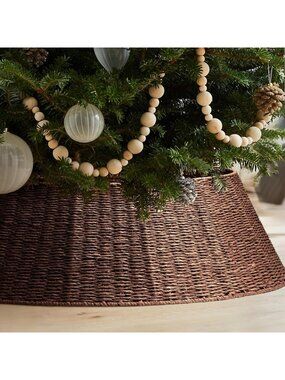 42” Christmas Tree Collar Basket - Rustic Brown Base Cover for Home Decor